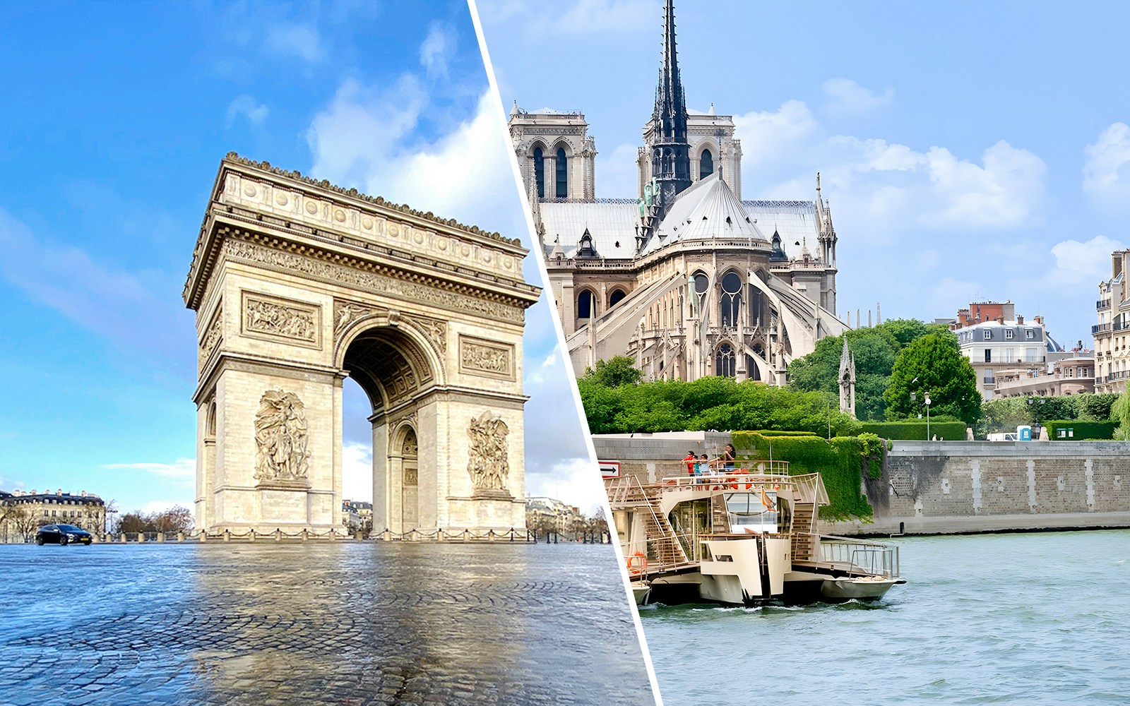 Arc de Triomphe rooftop view and Seine River cruise in Paris combo tour.