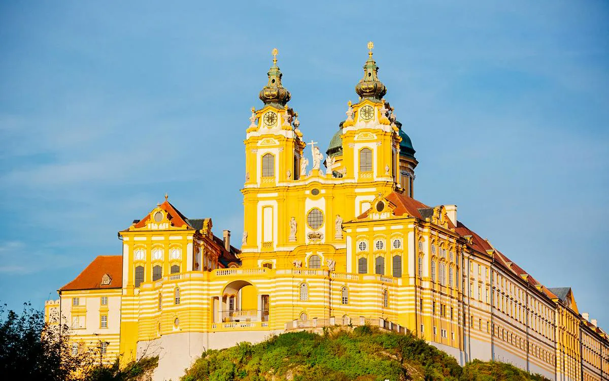 Melk Abbey with baroque architecture on Hallstatt Highlights Day Trip from Vienna.