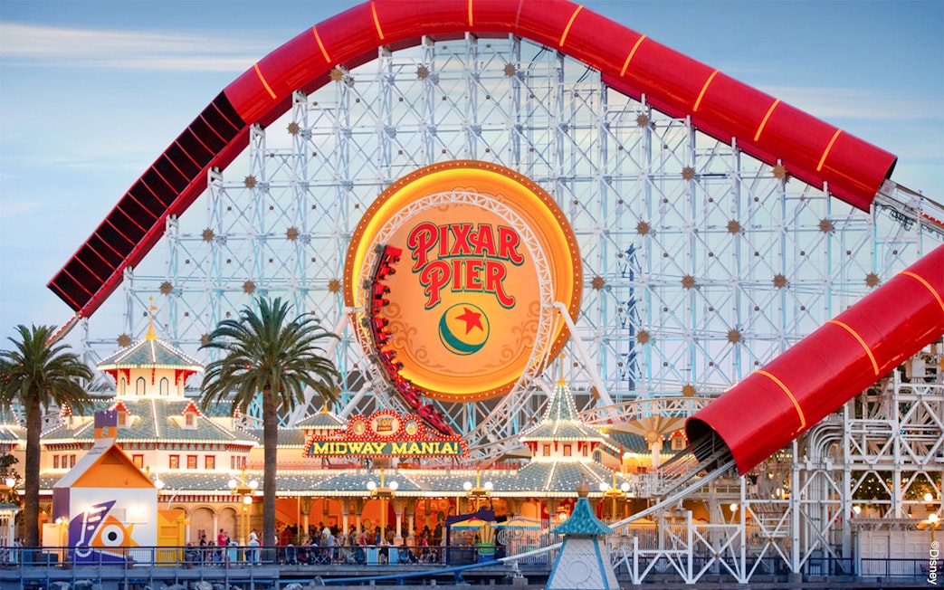 Pixar Pier roller coaster at Disneyland Adventure Park, California.