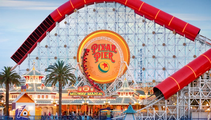 Pixar Pier roller coaster at Disneyland Adventure Park, California.
