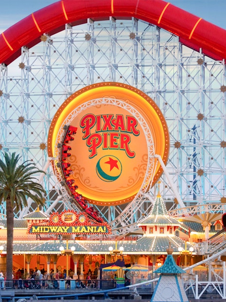 Pixar Pier roller coaster at Disneyland Adventure Park, California.