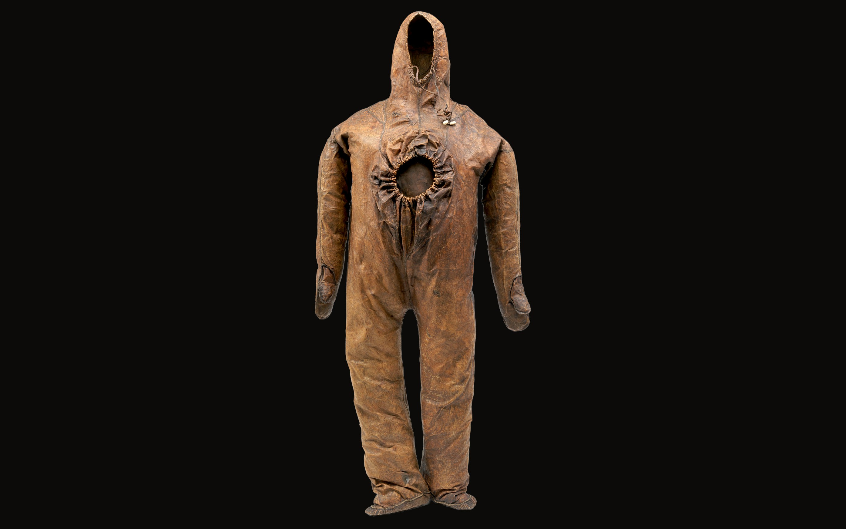 Seal-skin Inuit gut parka displayed at The National Museum of Denmark.