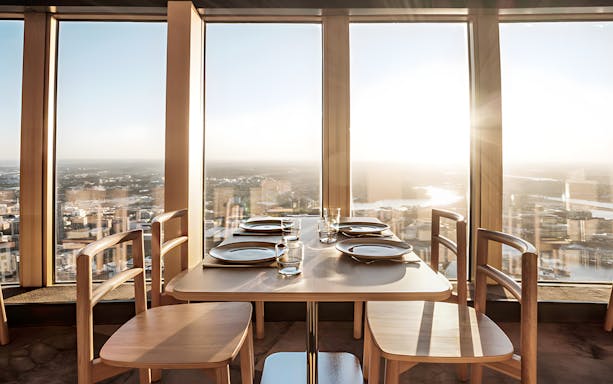 Dining table with city view at SkyFeast, Sydney Tower.