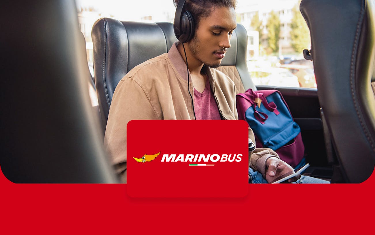 Passenger on MarinoBus from Naples Metropark to Rome Tiburtina using a smartphone.