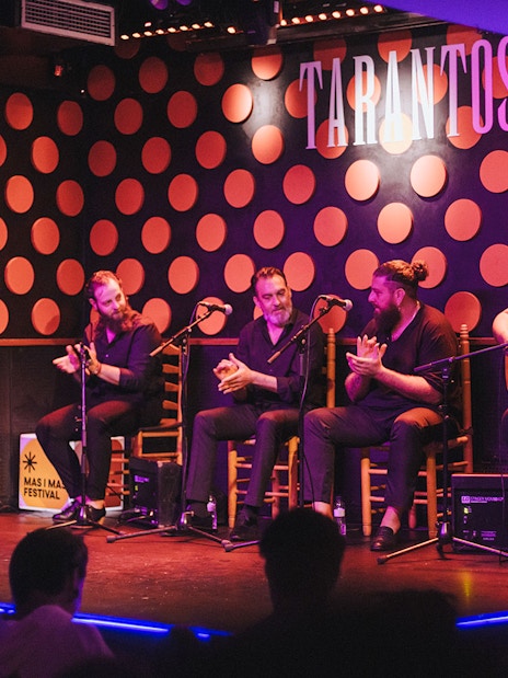 Flamenco performers on stage at Los Tarantos Flamenco Show, Barcelona.