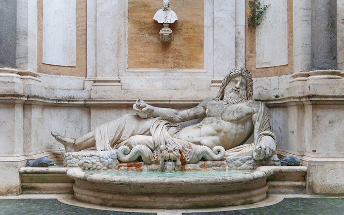 Marforio statue in the Capitoline Museums courtyard, Rome.