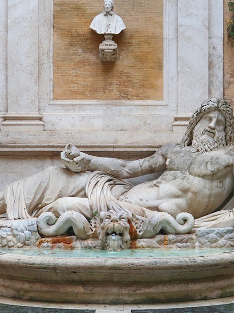Marforio statue in the Capitoline Museums courtyard, Rome.