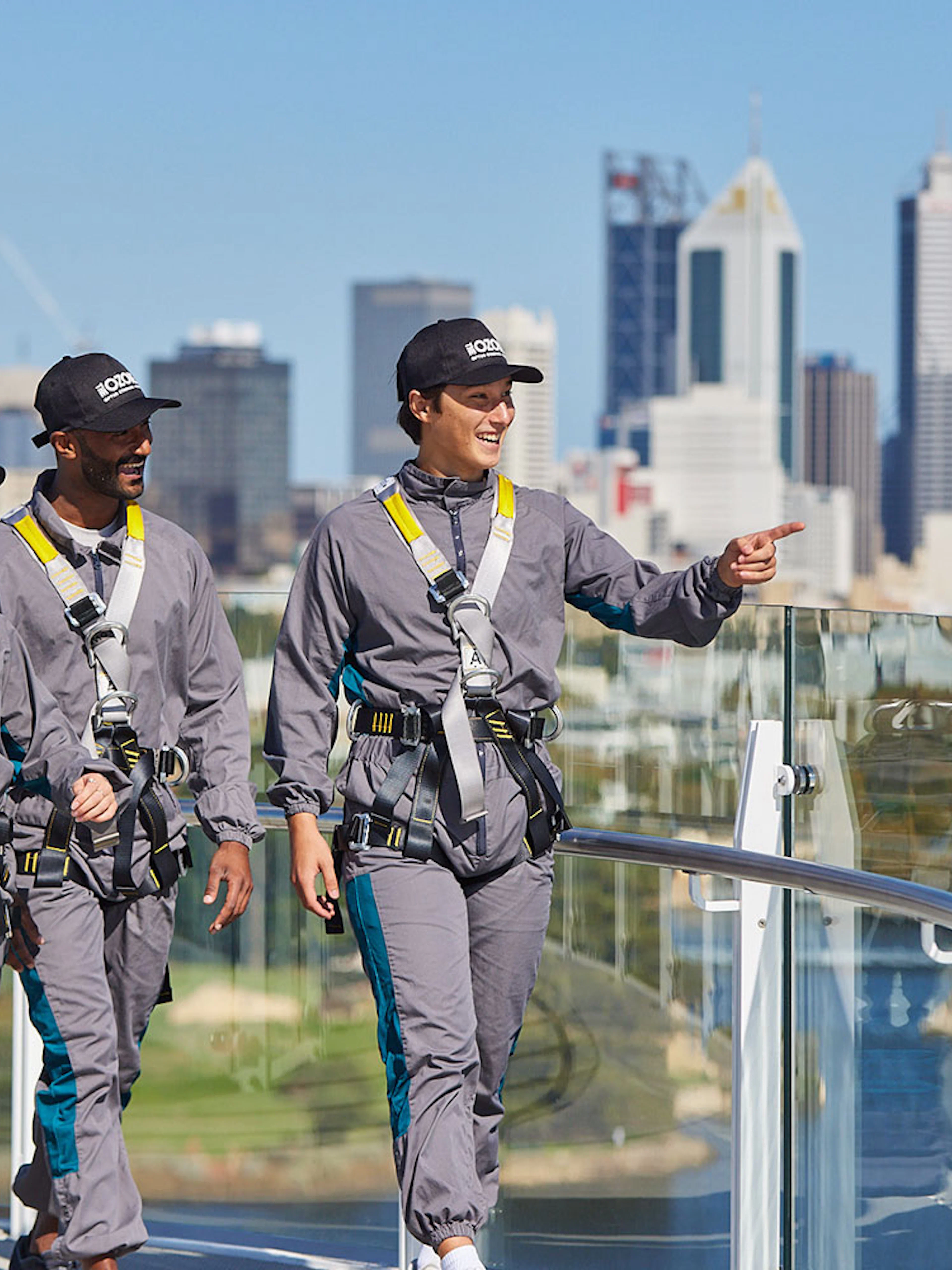Visitors on Optus Stadium Vertigo tour overlooking Perth skyline.