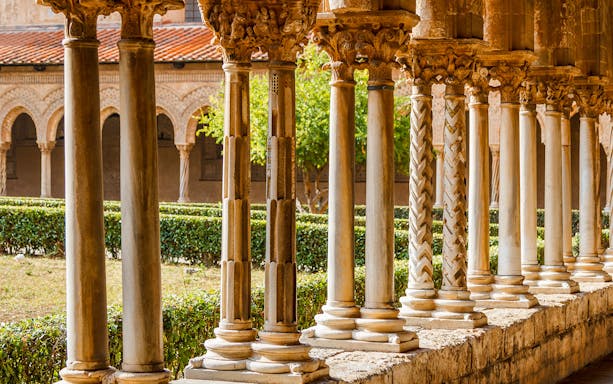 Columns in the cloister of Monreale Cathedral, Sicily.