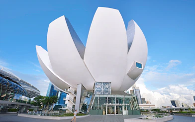 ArtScience Museum in Singapore with city skyline in the background.