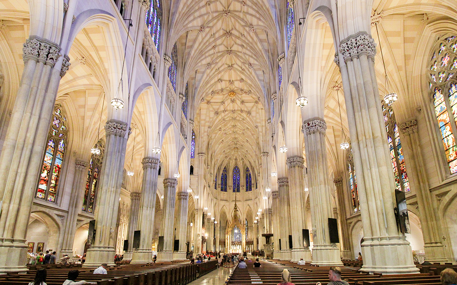 St. Patrick's Cathedral New York interior with Gothic architecture and twin spires.
