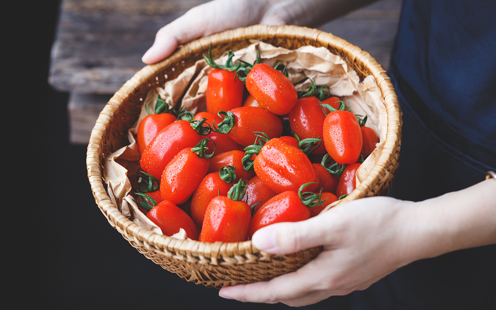 San Marzano tomatoes on a vine in a sunlit Italian garden.