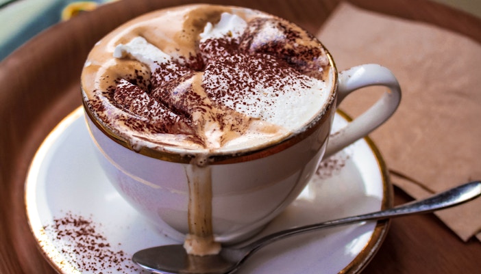 Close up, cup of mocha latte
