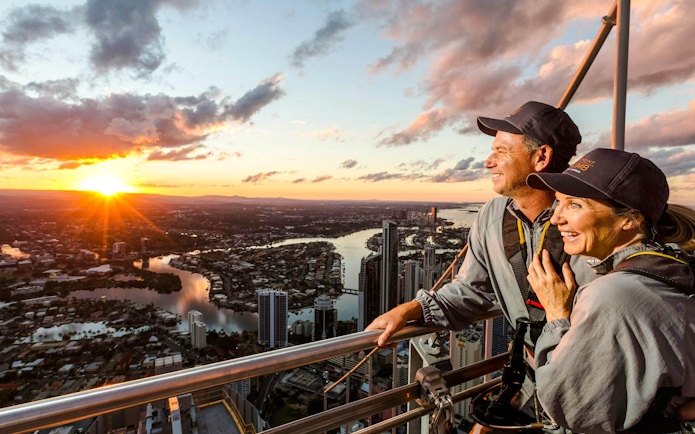 Guests enjoying sunset views on SkyPoint Twilight Climb, Gold Coast.