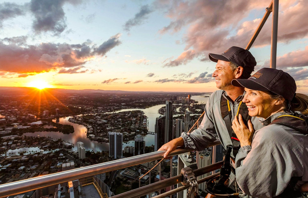 Guests enjoying sunset views on SkyPoint Twilight Climb, Gold Coast.