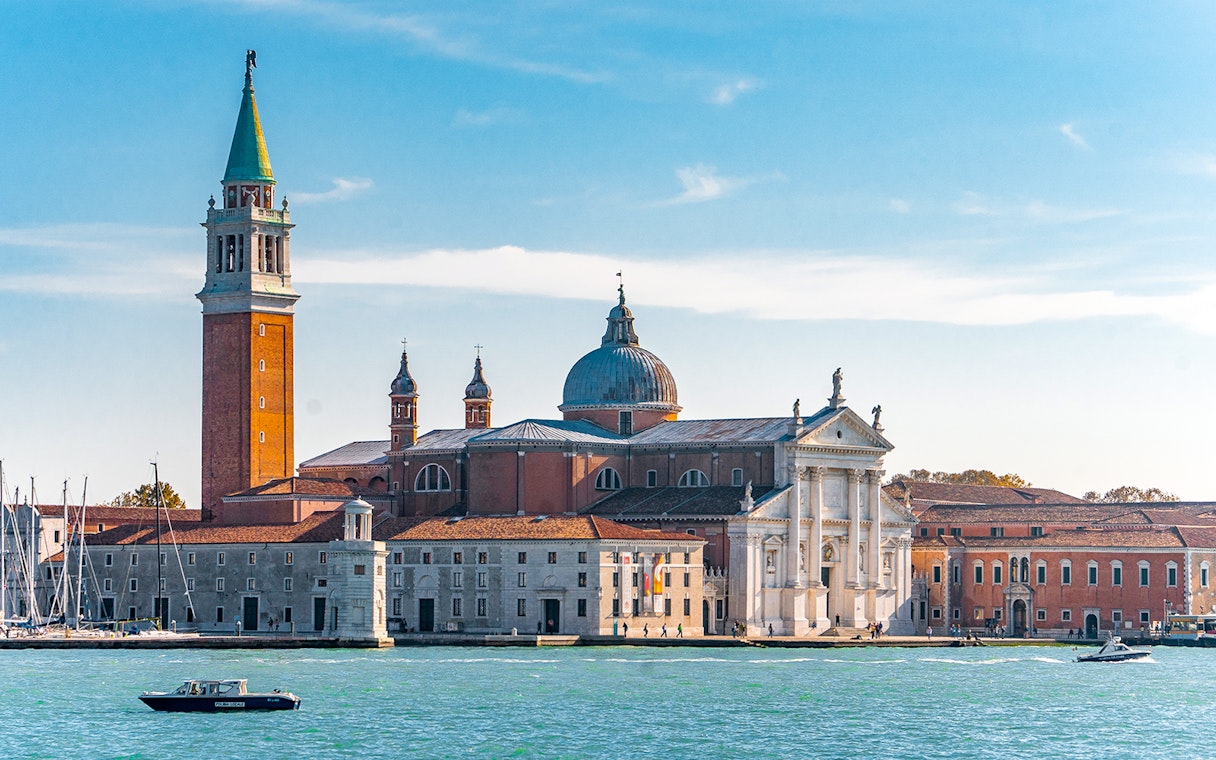 San Giorgio Maggiore island view from Grand Canal, Venice walking tour.