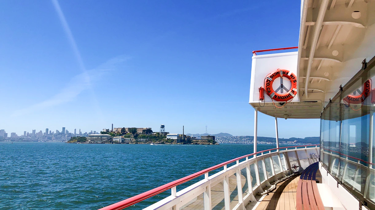 San Francisco skyline and Alcatraz Island from Golden Gate Bay Cruise.