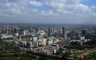 Nairobi cityscape with skyscrapers and urban landscape during city excursion.