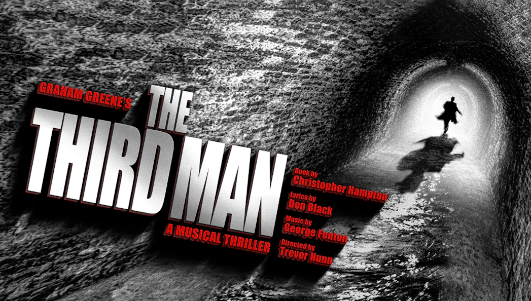 The Third Man musical thriller poster with shadowy figure in a tunnel.