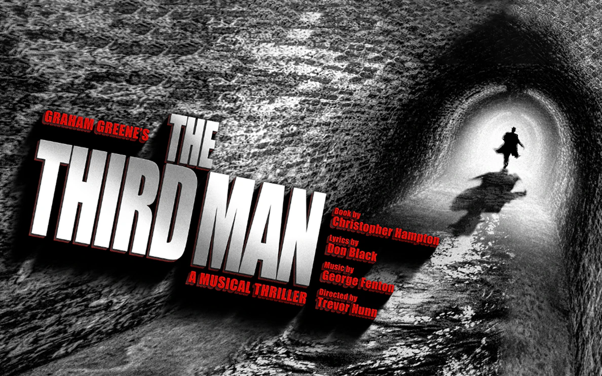 The Third Man musical thriller poster with shadowy figure in a tunnel.