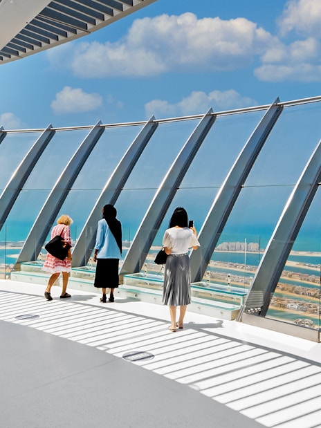 Visitors enjoying the panoramic view from View at The Palm, Dubai.