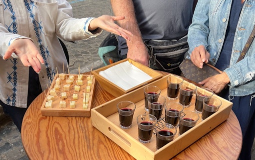 Wine tasting with cheese samples in Rome.