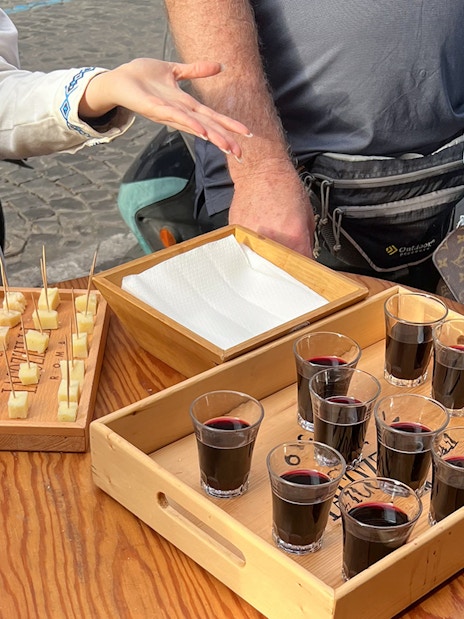 Wine tasting with cheese samples in Rome.