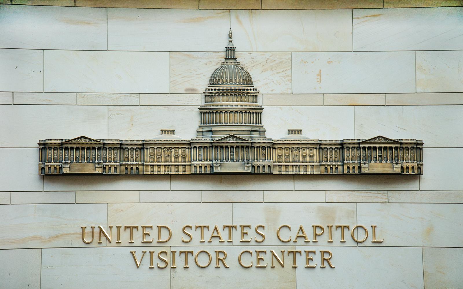 US Capitol Visitor Center wall with Capitol building model.