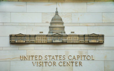 US Capitol Visitor Center wall with Capitol building model.