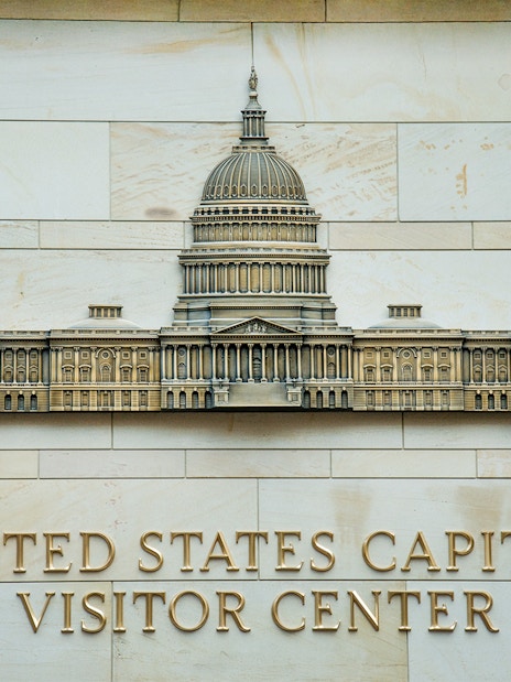 US Capitol Visitor Center wall with Capitol building model.