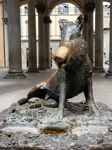 Bronze boar statue at Mercato Nuovo in Florence, Italy.