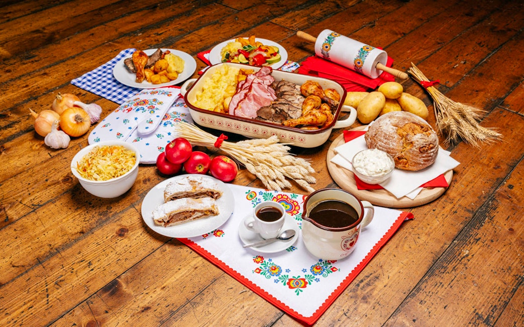 Traditional Czech dishes served at Folklore Dinner Show in Prague.