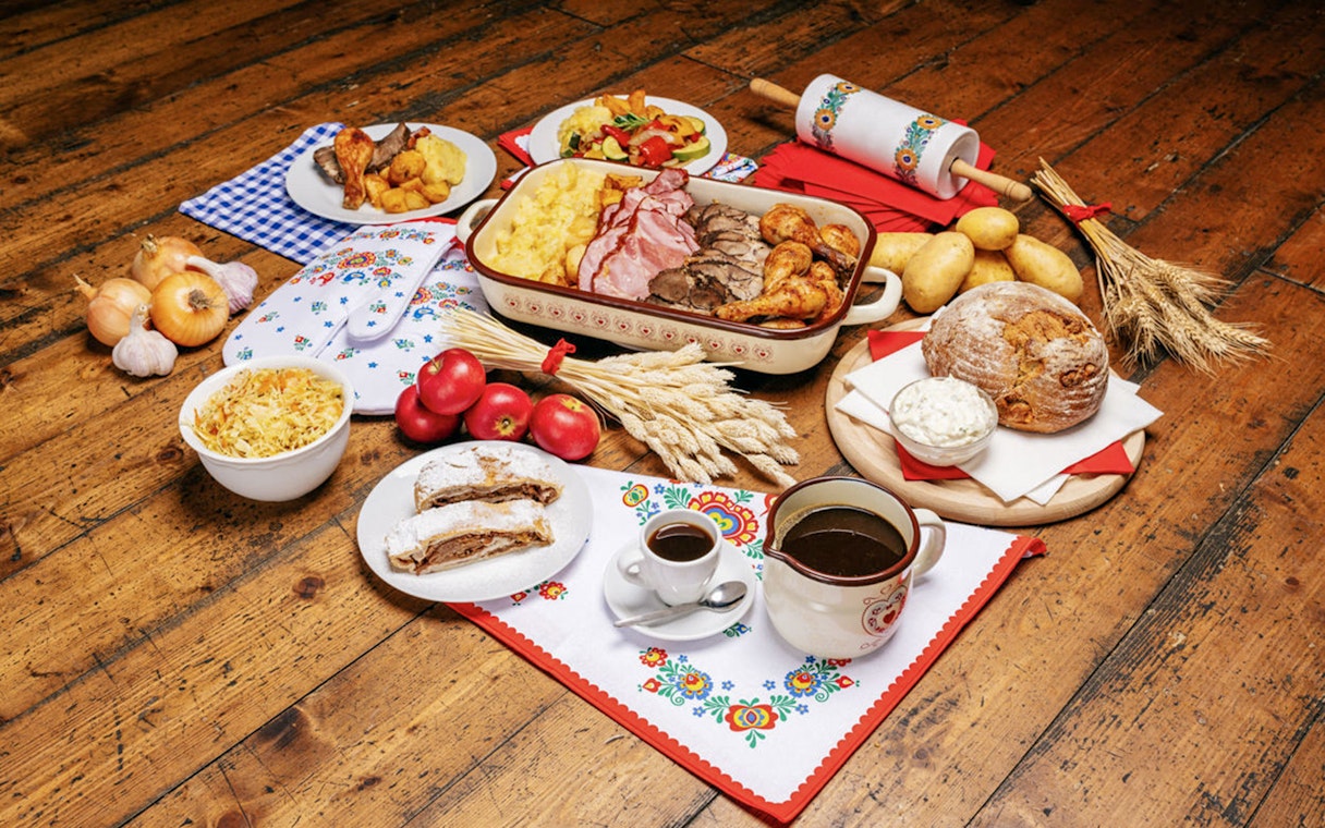 Traditional Czech dishes served at Folklore Dinner Show in Prague.