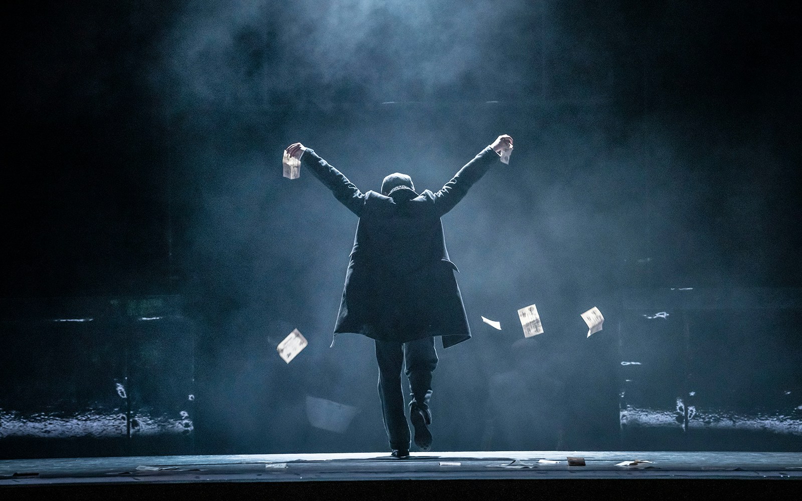 Thomas Shelby on stage in London theater production of Peaky Blinders: The Redemption of Thomas Shelby.