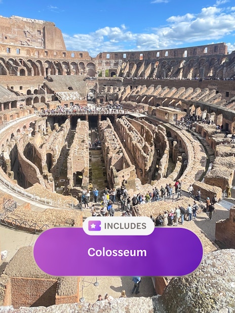 Colosseum interior view with tourists exploring ancient Roman architecture in Rome.