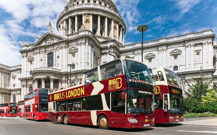 Big Bus London tour in front of St. Paul's Cathedral.