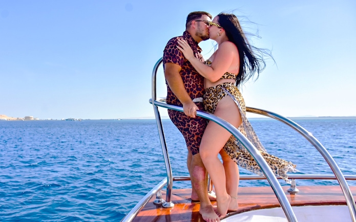 Couple on boat during Orange Bay Island snorkelling trip, Hurghada.