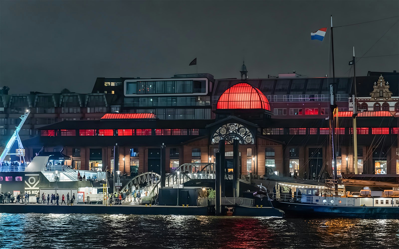 Lights on large ship in Hamburg Germany