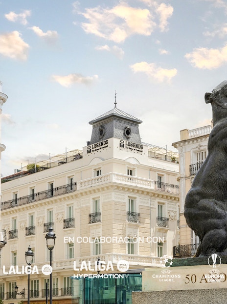 Bear and Strawberry Tree statue near the Home of Football Museum, Madrid.