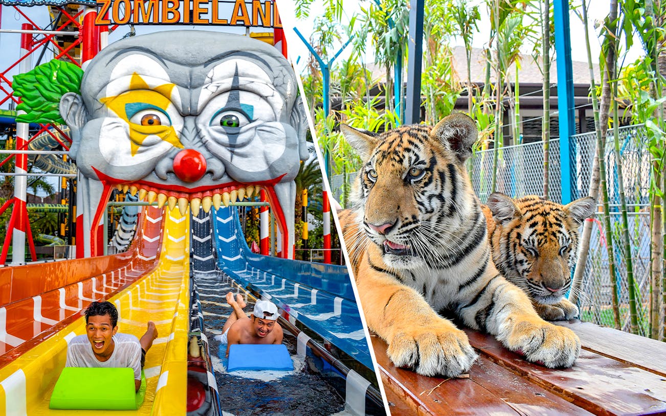 Riders enjoying the water slide at Zombieland, Columbia Pictures Aquaverse Pattaya.