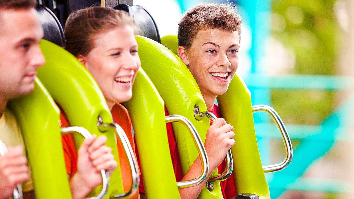 Riders enjoying the Raptor roller coaster at Cedar Point.