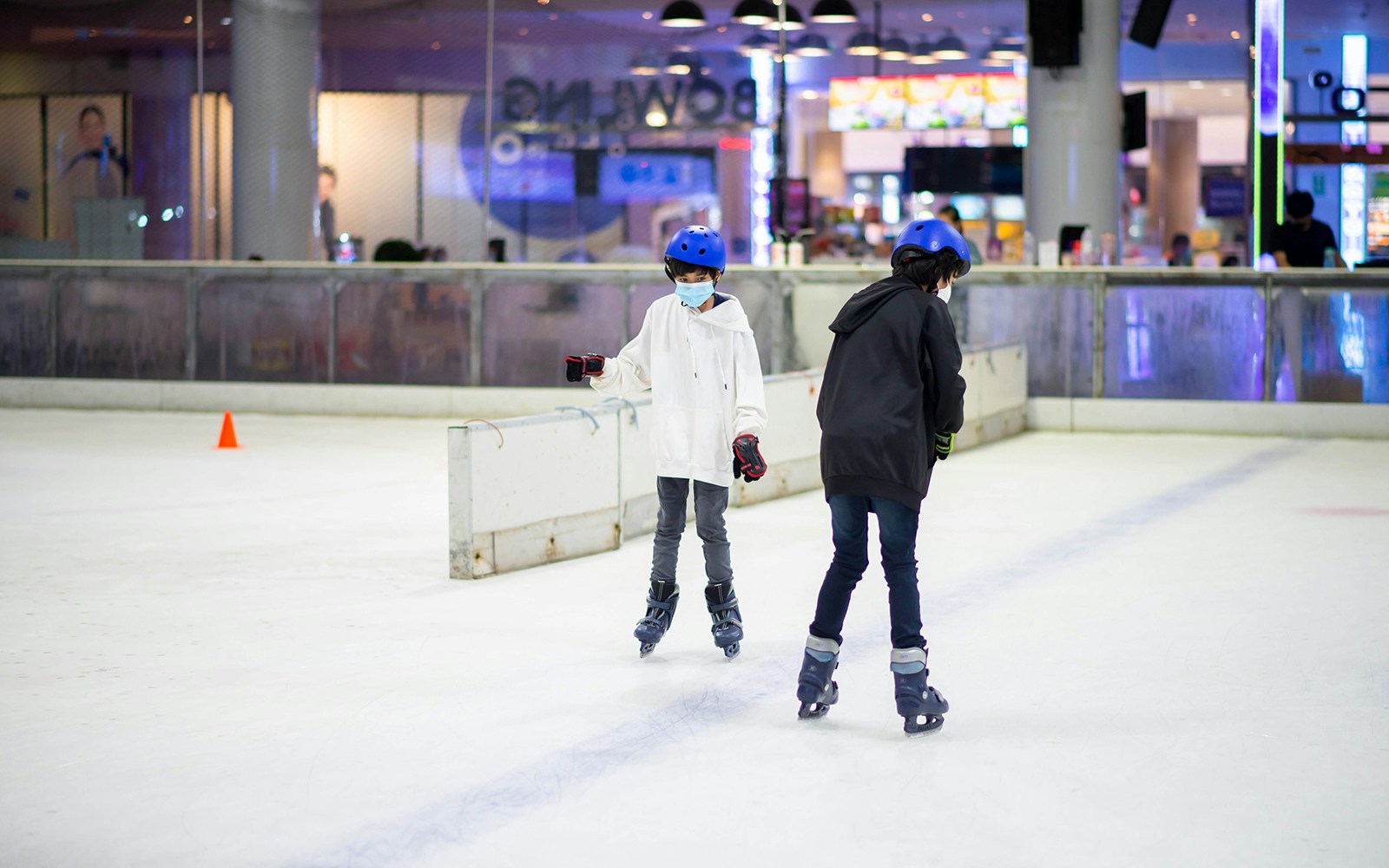 Children ice skating at Sunway Pyramid in Kuala Lumpur.