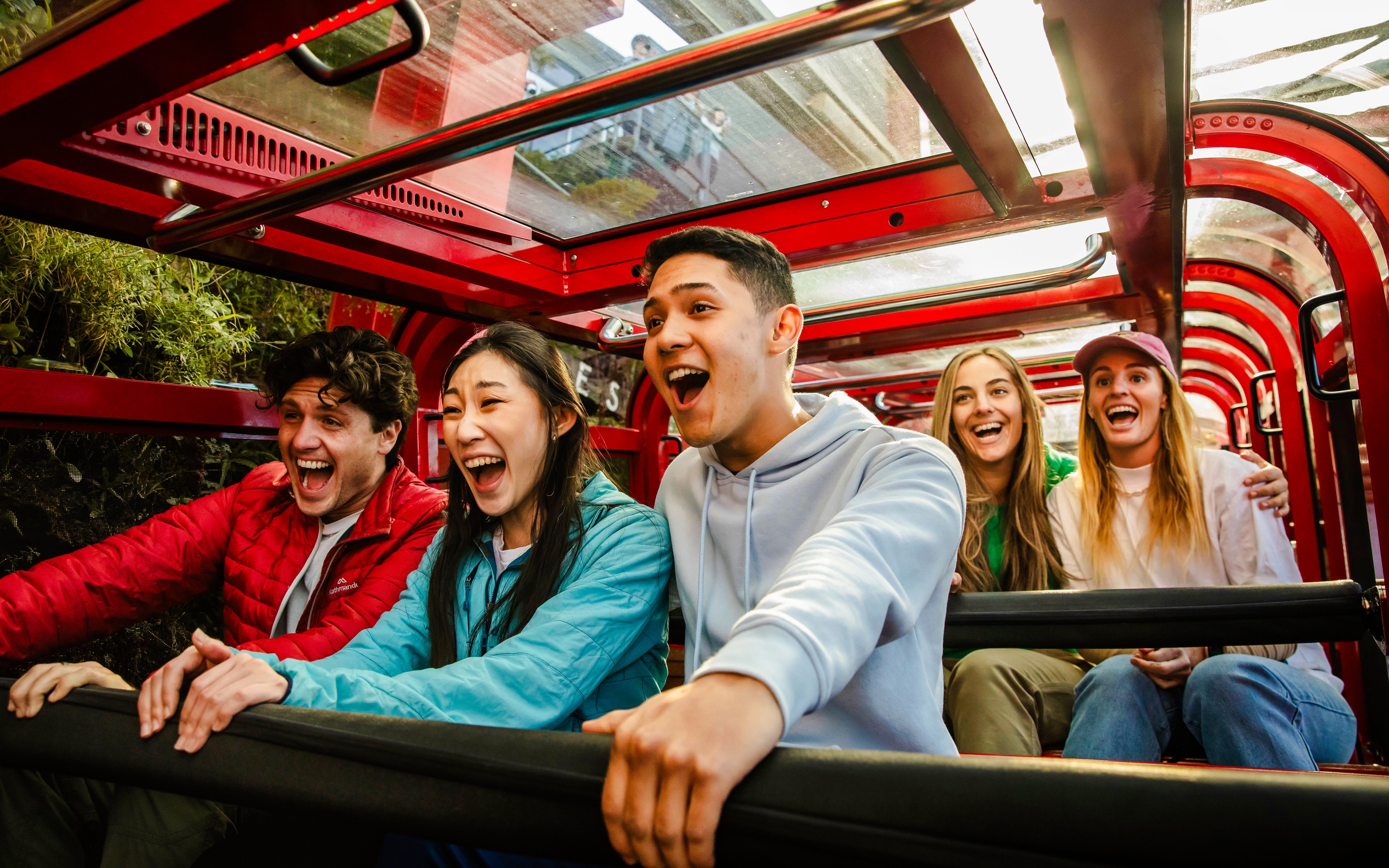 Tourists enjoying a scenic railway ride in the Blue Mountains.