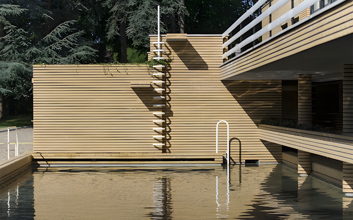 Villa Cavrois modernist architecture with pool and terrace in Croix, France.