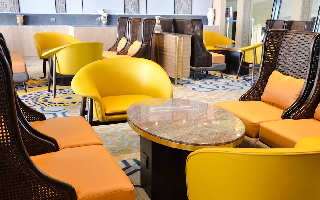 Plaza Premium Lounge seating area at King Abdulaziz International Airport.