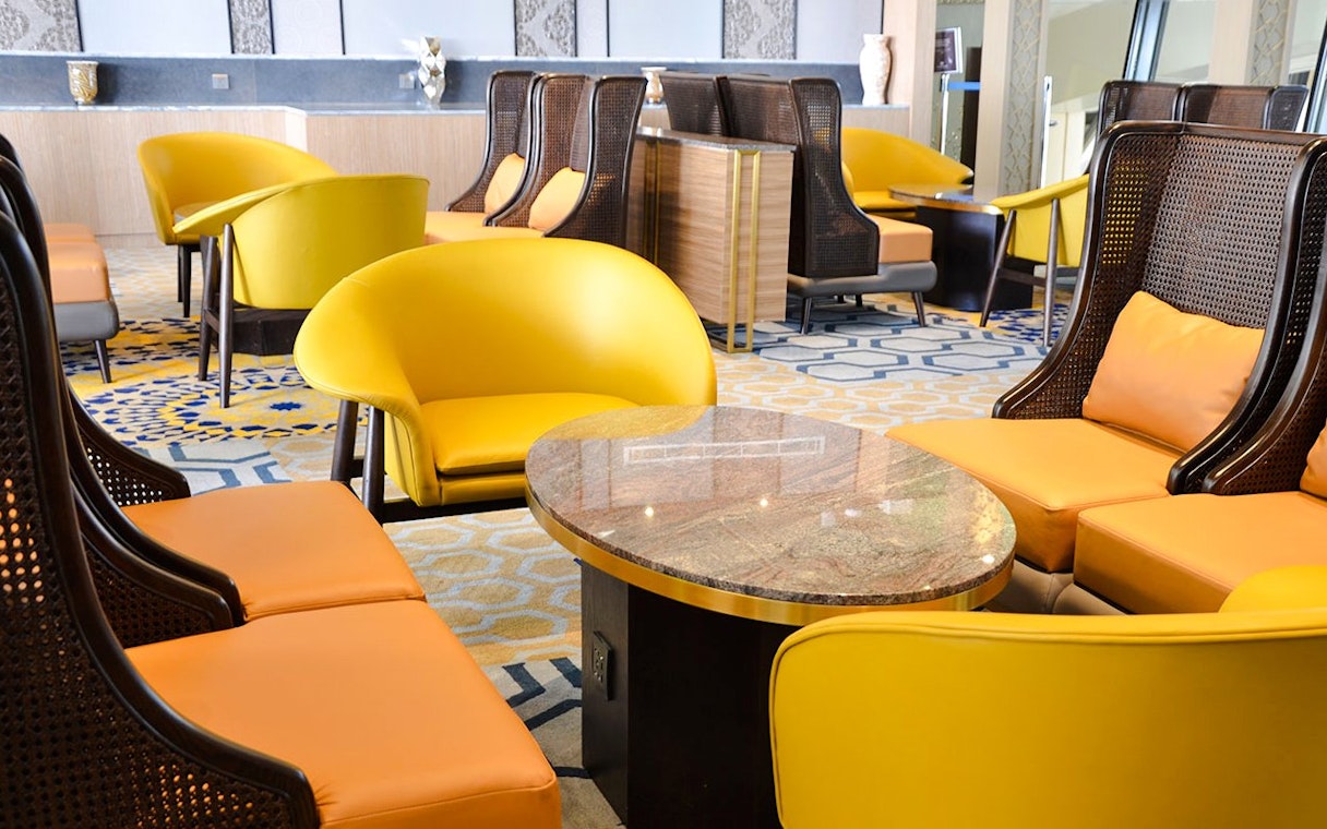 Plaza Premium Lounge seating area at King Abdulaziz International Airport.