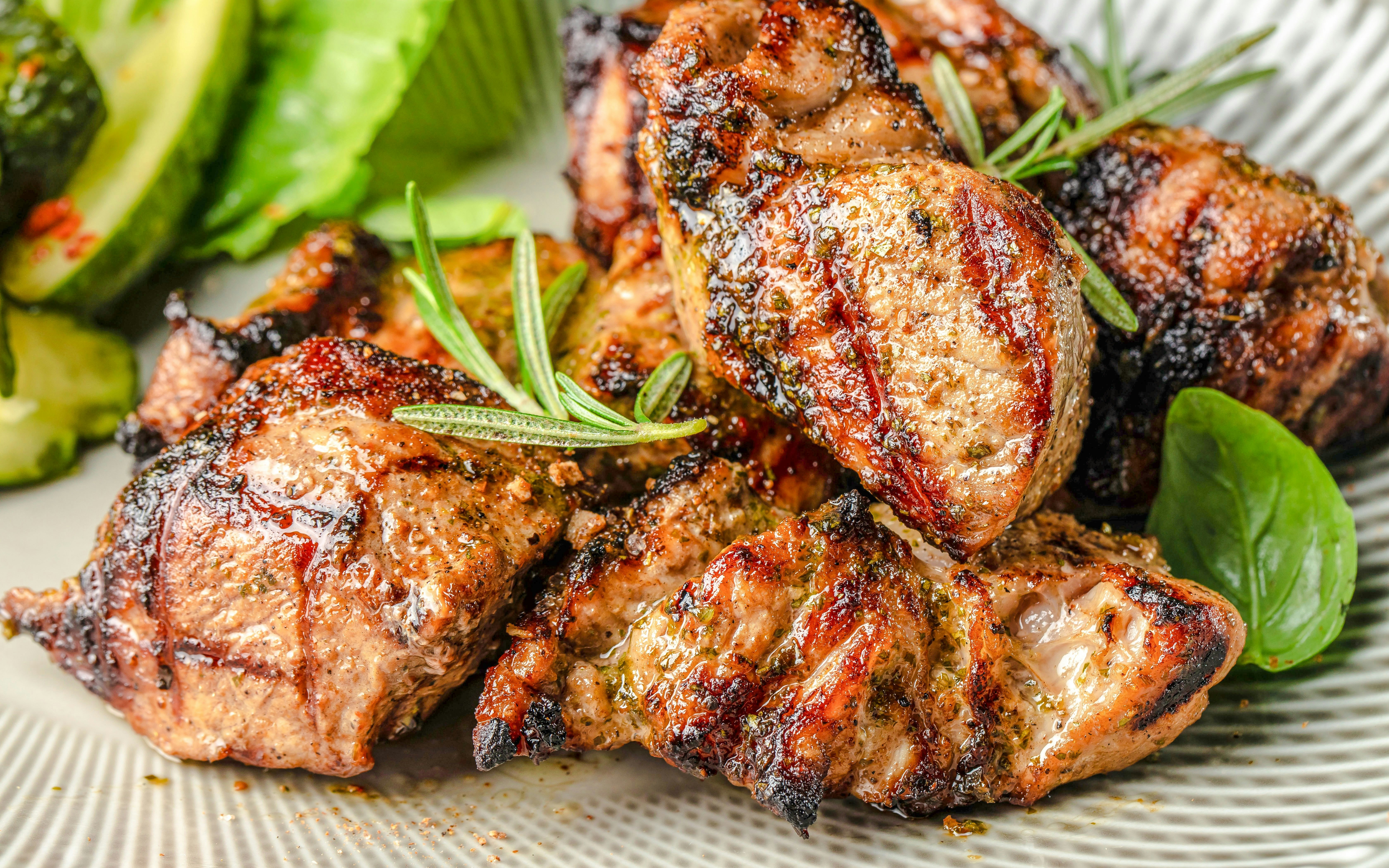 Grilled kontosouvli with herbs at Delphi restaurant.