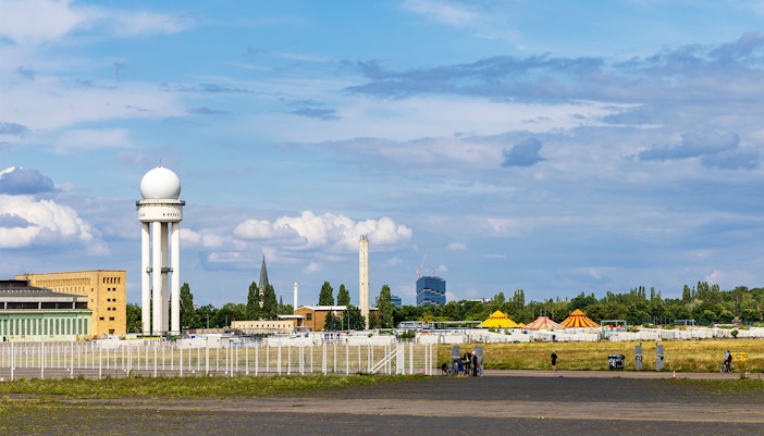 Former airport in Berlin city in use as recreational space known as Tempelhofer Feld in Berlin Germany in Europe