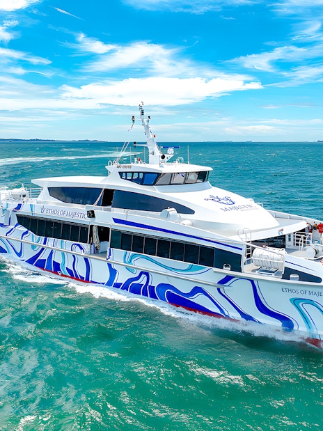 Ferry sailing from Singapore to Batam across blue ocean waters.