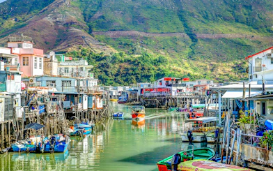 Waterways and stilt houses in Tai O village, Hong Kong.
